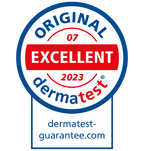 Dermatest Excellent 2023 certification logo on a white background