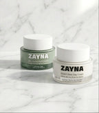 ZAYNA Sable et Mer day and night cream set featuring Desert Glow day cream and Silky Marine night cream jars.