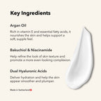 ZAYNA Desert Glow Day Cream white hydrating face cream texture swatch with Argan Oil, Bakuchiol, and Hyaluronic Acid
