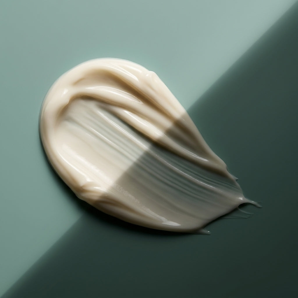 ZAYNA Sable et Mer cream texture swatch showing a smooth, creamy consistency on a sage green background.